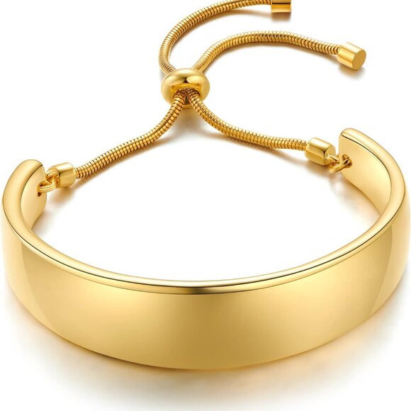 14K Gold Bracelets for Women Adjustable Slider Bracelet Bangle Bracelets for Wom - Picture 1 of 7